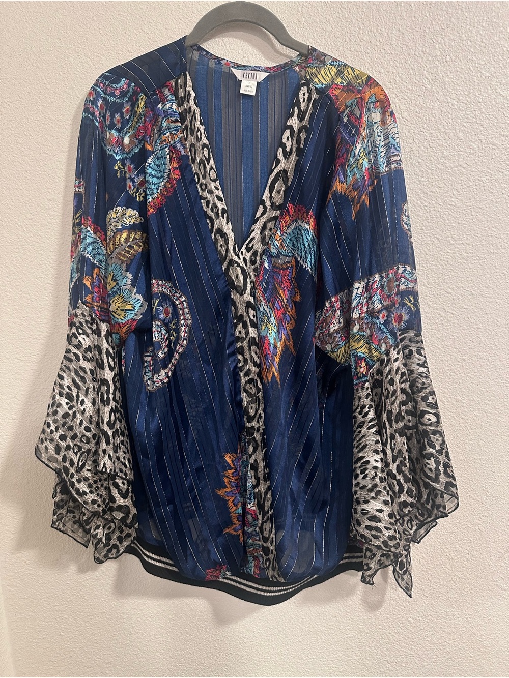 Kaktus Blue Leopard Paisley Blouse | XL